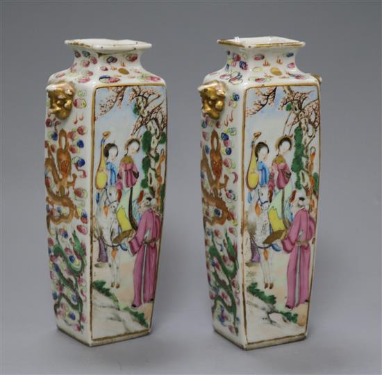 A pair of 19th century Chinese famille rose square vases Height 19cm